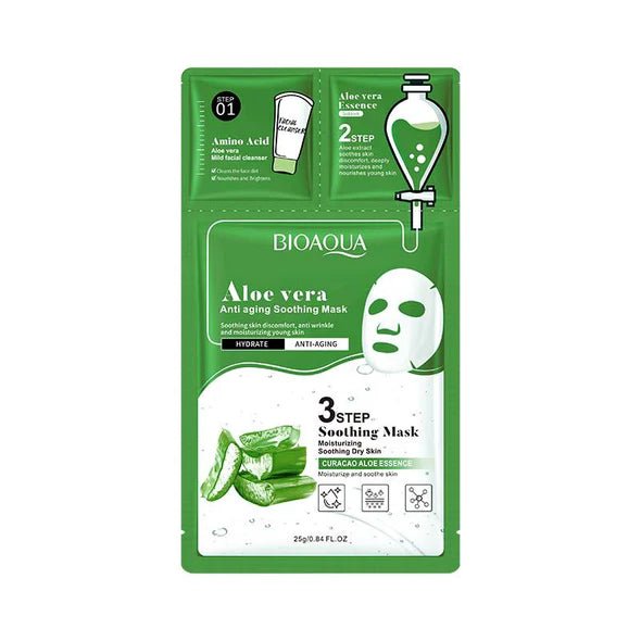 BIOAQUA 3 Steps Aloe Vera Anti Aging Soothing Facial Mask (25ml, 1 PC)